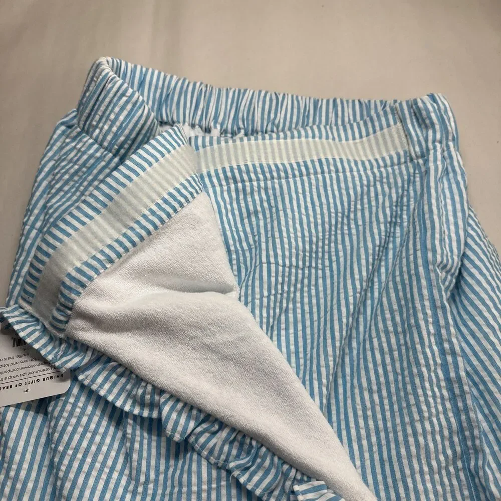 Bella 100% Cotton Blue White Striped Seersucker Spa Wrap Bath Womens O/S Towel